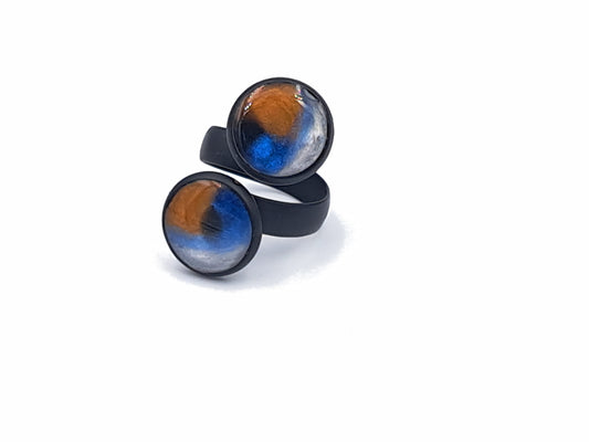 Ring Twee Cirkels // zwart - blauw - wit - oranje