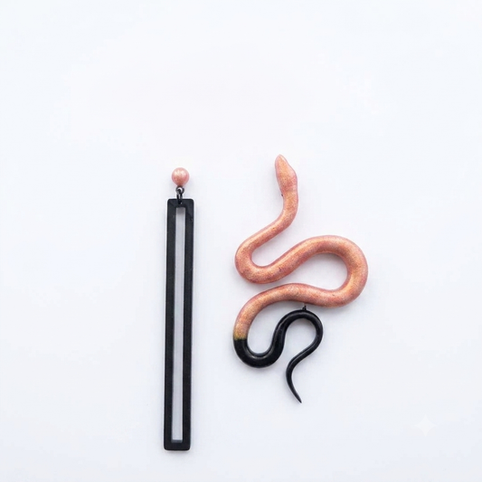 Oorringen, Slang // zwart - roze